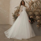 Exquisite Ivory Wedding Dresses Long Sleeve Appliques Lace 3D Flowers Modern Tulle Boho Bride Gown vestidos de novia Beach