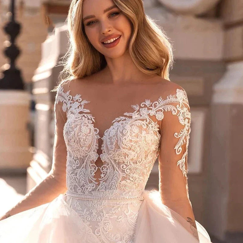 Exquisite Lace Mermaid Mopping Wedding Dresses New V-Neck Tulle Bridal Gown For Women With For Women Made Robe Customize