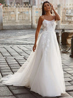 Exquisite Off Shoulder Sleeveless Mopping Wedding Dresses New Classic Square Collar Lace Princess Beautiful Bridal Gown
