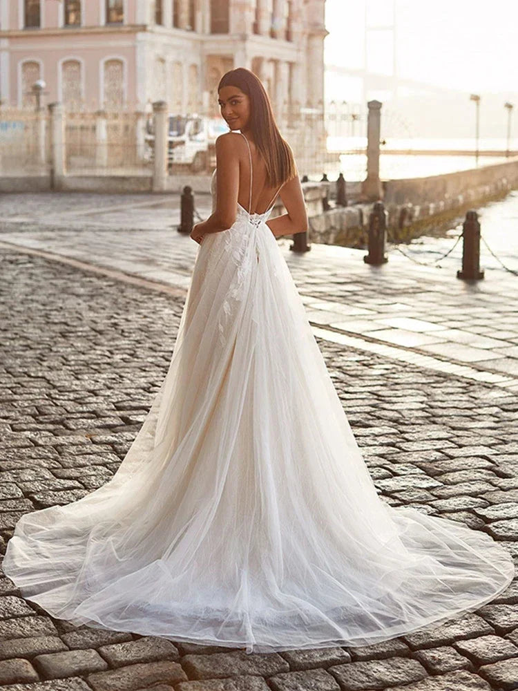 Exquisite Off Shoulder Sleeveless Mopping Wedding Dresses New Classic Square Collar Lace Princess Beautiful Bridal Gown