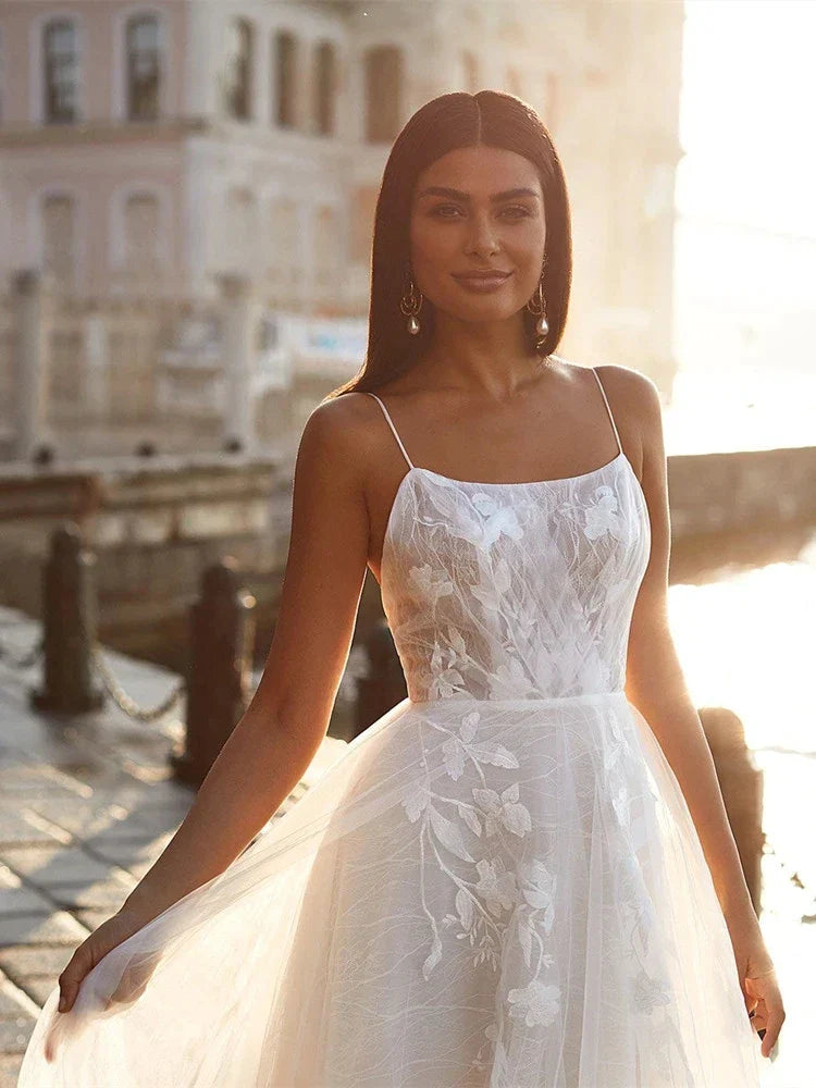 Exquisite Off Shoulder Sleeveless Mopping Wedding Dresses New Classic Square Collar Lace Princess Beautiful Bridal Gown