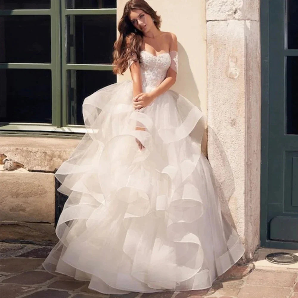 Exquisite Sparkling Off Shoulder Luxury Mermaid Fluffy Mopping Sexy Backless Wedding Dresses Exquisite Train Trumpet Bridal Gown