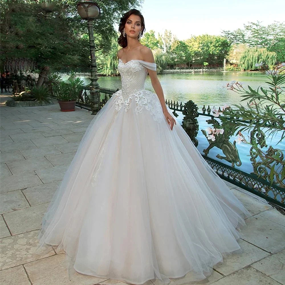 Exquisite Wedding Dress For Women Off The Shoulder A-line Vestidos De Novia Lace Up Appliques Vestido De Novia