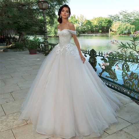 Exquisite Wedding Dress For Women Off The Shoulder A-line Vestidos De Novia Lace Up Appliques Vestido De Novia