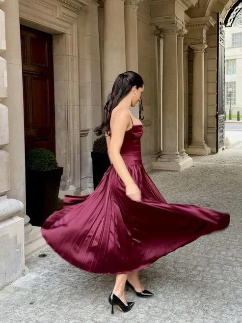 Vintage A Line Straps Burgundy Satin Long Prom Dress Evening Dress Y7994 by simplepromdress