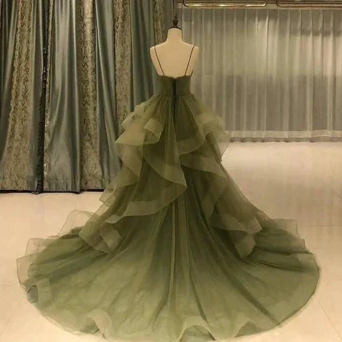 Green Straps Sweetheart Tulle Long Evening Dress Green Layered Tulle Prom Dress Y987 by simplepromdress