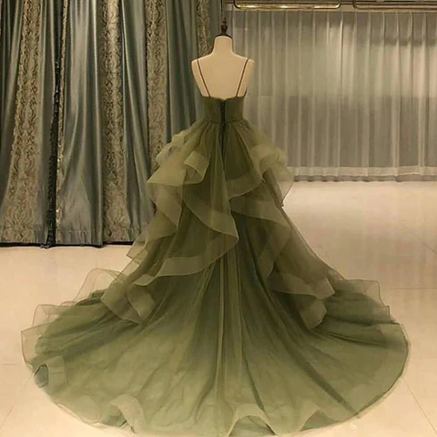 Green Straps Sweetheart Tulle Long Evening Dress Green Layered Tulle Prom Dress Y987