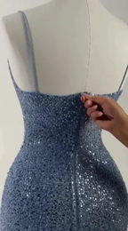 Gorgeous Blue Sequins Beaded Sheath Long Prom Dress Formal Evening Dress Y8512 by simplepromdress