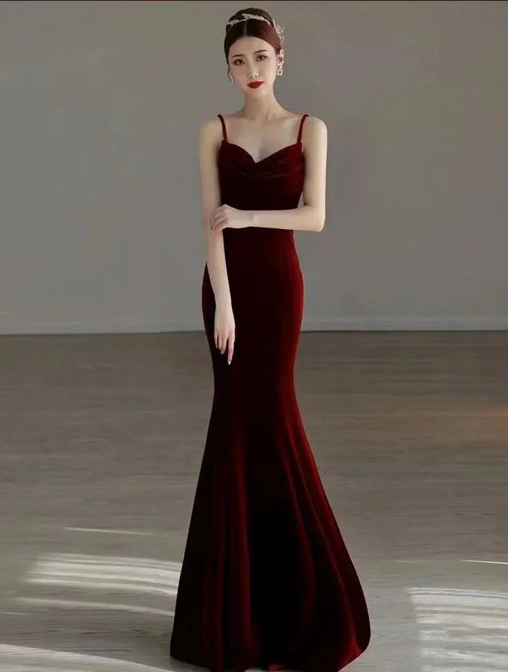 Elegant Red Velvet mermaid Evening Dress Long Prom Dress Y7824 by simplepromdress