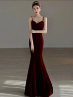 Elegant Red Velvet mermaid Evening Dress Long Prom Dress Y7824 by simplepromdress