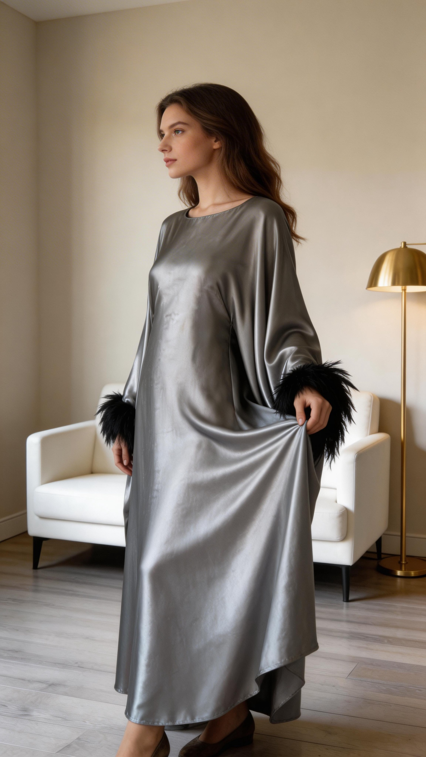 Fashion Satin Long Formal Evening Dress Long Sleeves Prom Dress With Feathers Y7571 by simplepromdress