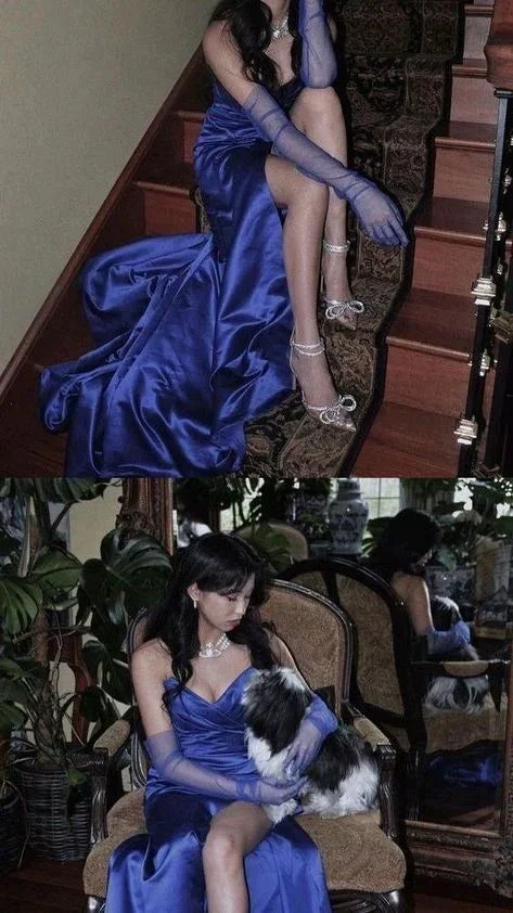 Elegant Blue Satin Long Evening Dress,Pageant Dress Y2621 by simplepromdress