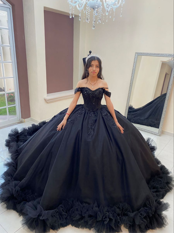 Ballkleid Schwarzes Quinceanera Kleid Schulterfrei Brautkleid Gothic,Y2414