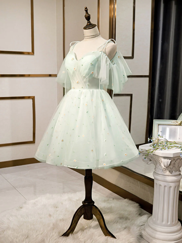 Simple Sweetheart Neck Tulle Short Dresses Puffy Green Homecoming Dresses Y2409