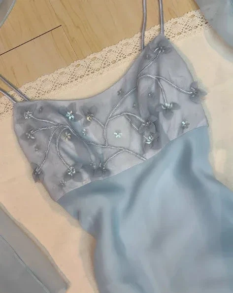 Elegant Pastel Blue Straps Chiffon Appliques Beaded Prom Evening Dress Y8142 by simplepromdress