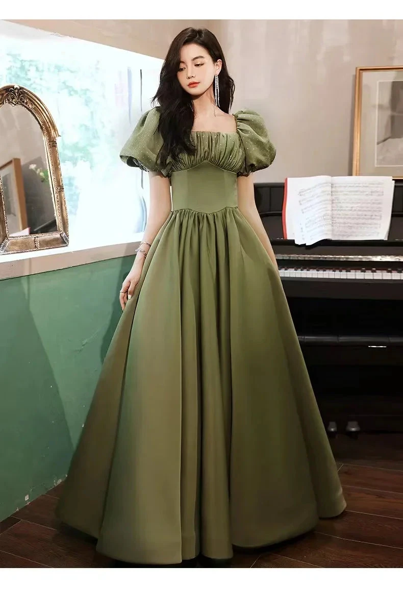 Green Evening Dress Temperament Long Bubble Sleeve Princess Dress Y4315 by simplepromdress