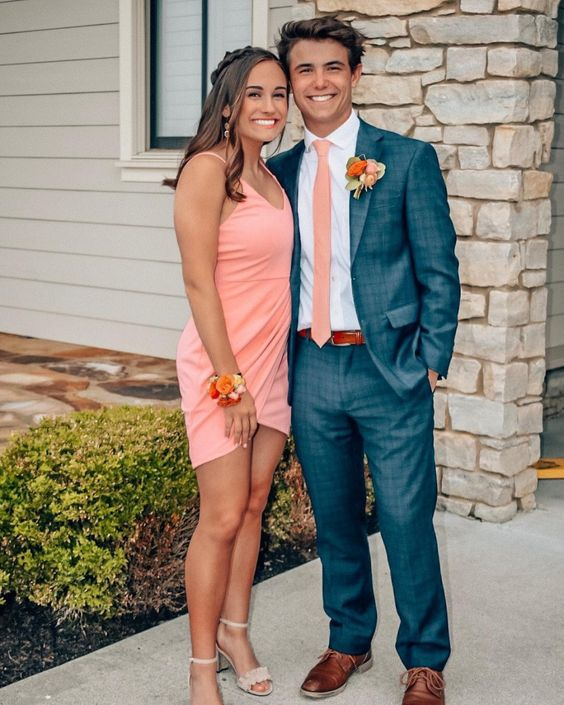 Spaghetti Straps V Neck Homecoming Dress Mini Dress Y2257 Hover Image