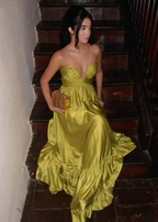 Chic Halter Green Long Satin Ruched Prom Dress Formal A Evening Dress Y8098 by simplepromdress