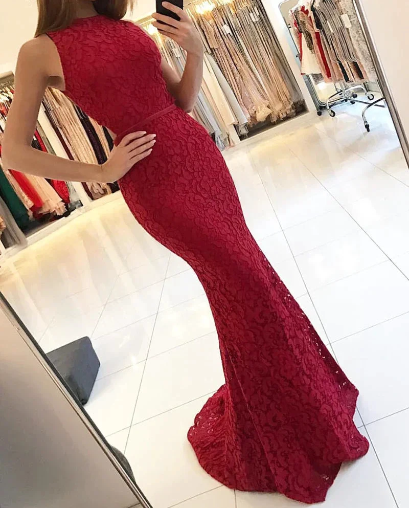 Elegant Burgundy Mermaid Lace Evening Dresses Y771 by simplepromdress