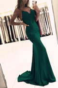 Mermaid green sleeveless v-neck spaghetti-straps applique beaded evening dress Y1188 by simplepromdress