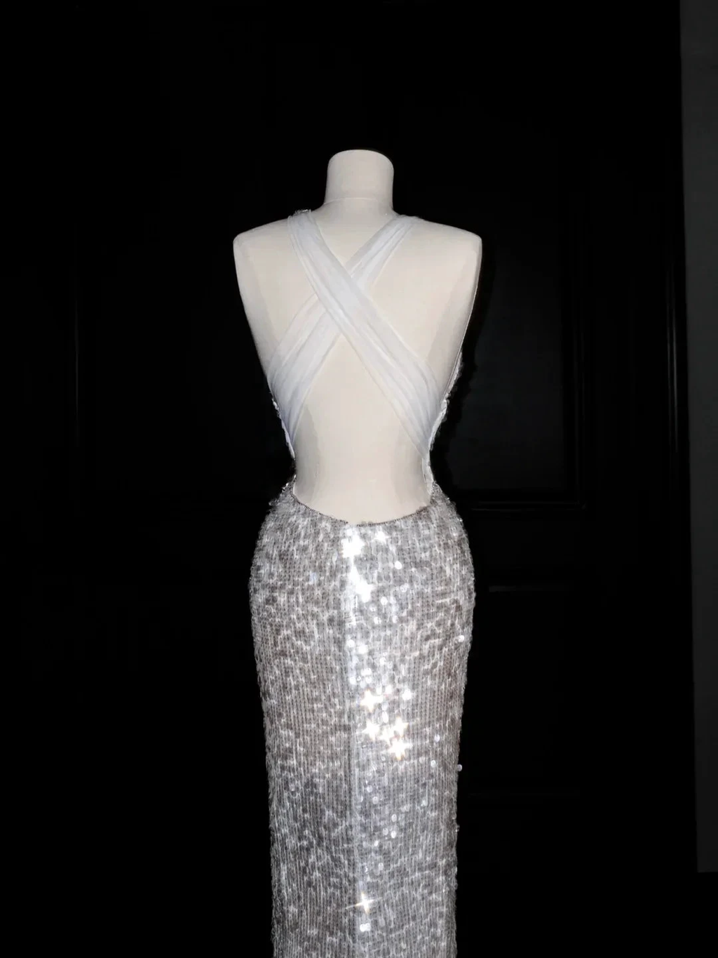 Sexy V Neck Silver Sequins Backless Mermaid Prom Dress Evening Dress Y8680 by simplepromdress