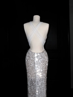 Sexy V Neck Silver Sequins Backless Mermaid Prom Dress Evening Dress Y8680 by simplepromdress