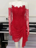 Red Lace Mini Homecoming Dress Red Party Gown Y7387 by simplepromdress