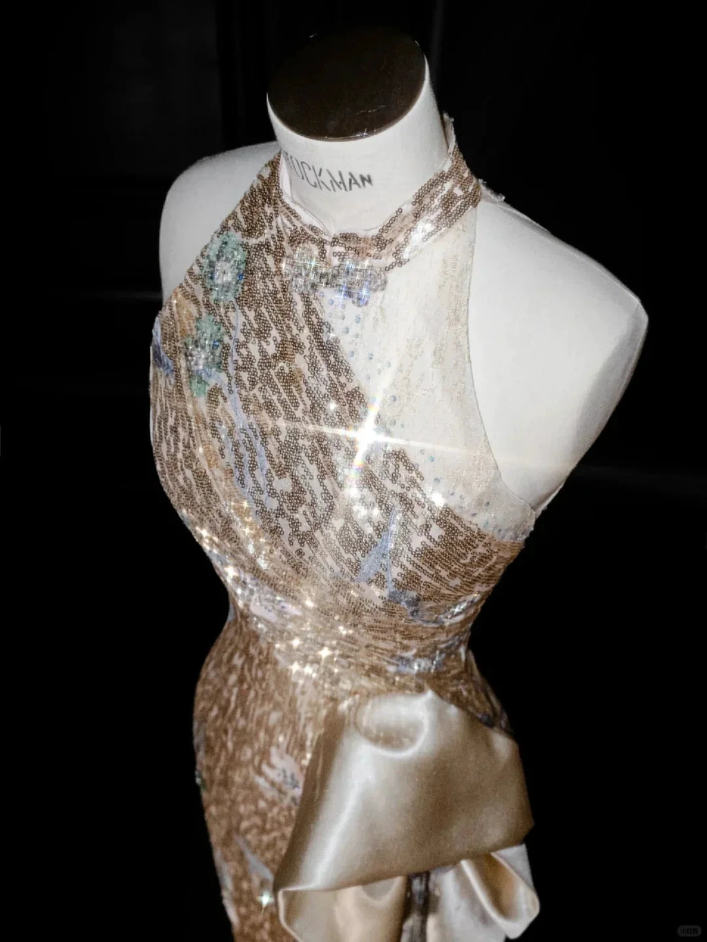 Glitter Champagne Gold Sequin Sheath Prom Dress Halter Long Evening Dress Y8653 by simplepromdress