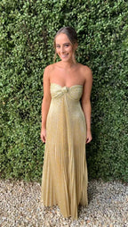 Women's Metallic Strapless Gold Long Evening Dress Y2803 by simplepromdress