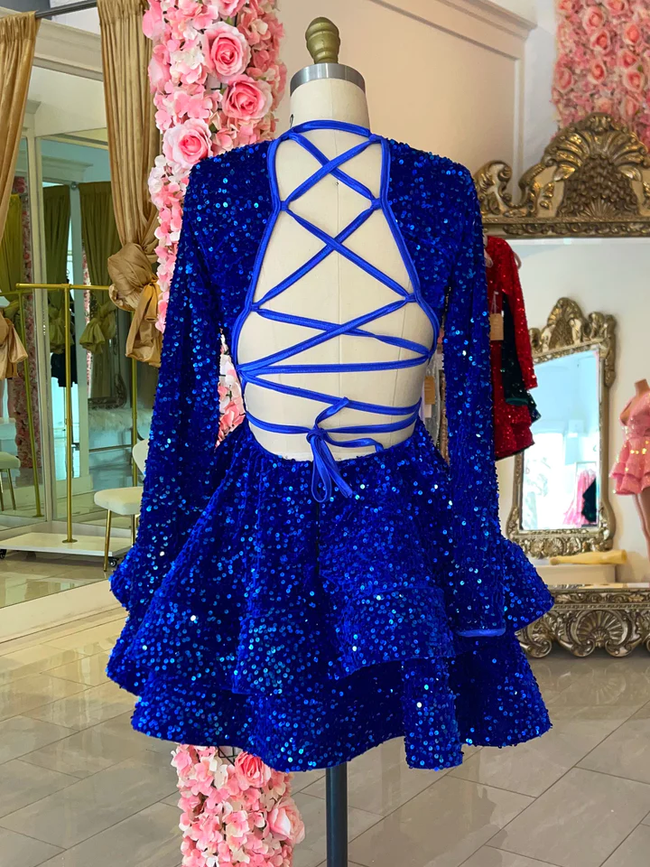 Royal Blue Sequins Homecoming Dress Backless Homecoming Dress Y2152 Main Image