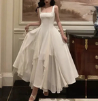 Square Neck White Asymmetric A-Line Long Evening Dress Y2786 by simplepromdress