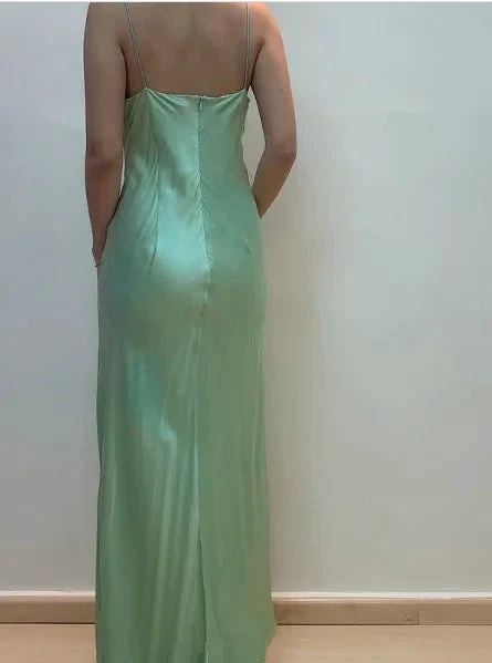 Sexy Spaghetti Straps Green Satin Beaded Prom Evening Dress Y7757 by simplepromdress