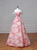 Dream Pink Strapless Satin Print Sequins Prom Dress Princess Birthday Ball Gown Y8604 by simplepromdress