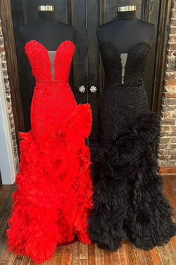 Beverly | Strapless Cut-Out Back Ruffle Layers Mermaid Prom Dress by KissProm