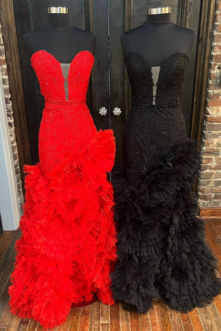 Beverly | Trägerloses Meerjungfrau-Ballkleid mit Cut-Out-Rücken und Rüschen