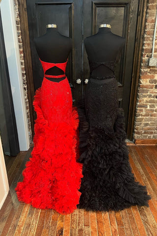 Beverly | Trägerloses Meerjungfrau-Ballkleid mit Cut-Out-Rücken und Rüschen