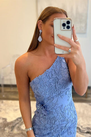 Kimberly | Vestido de fiesta largo de encaje con un hombro al descubierto y corte sirena