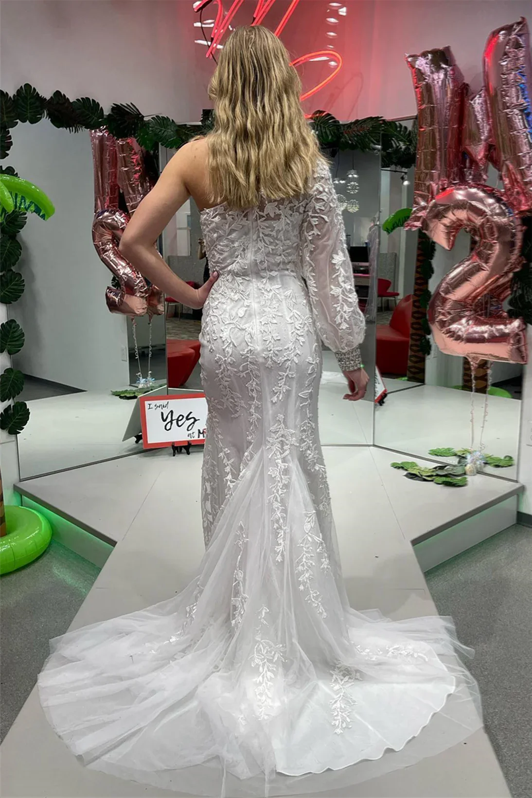 Katherine |Mermaid One Shoulder Long Sleeve Lace Prom Dress by KissProm