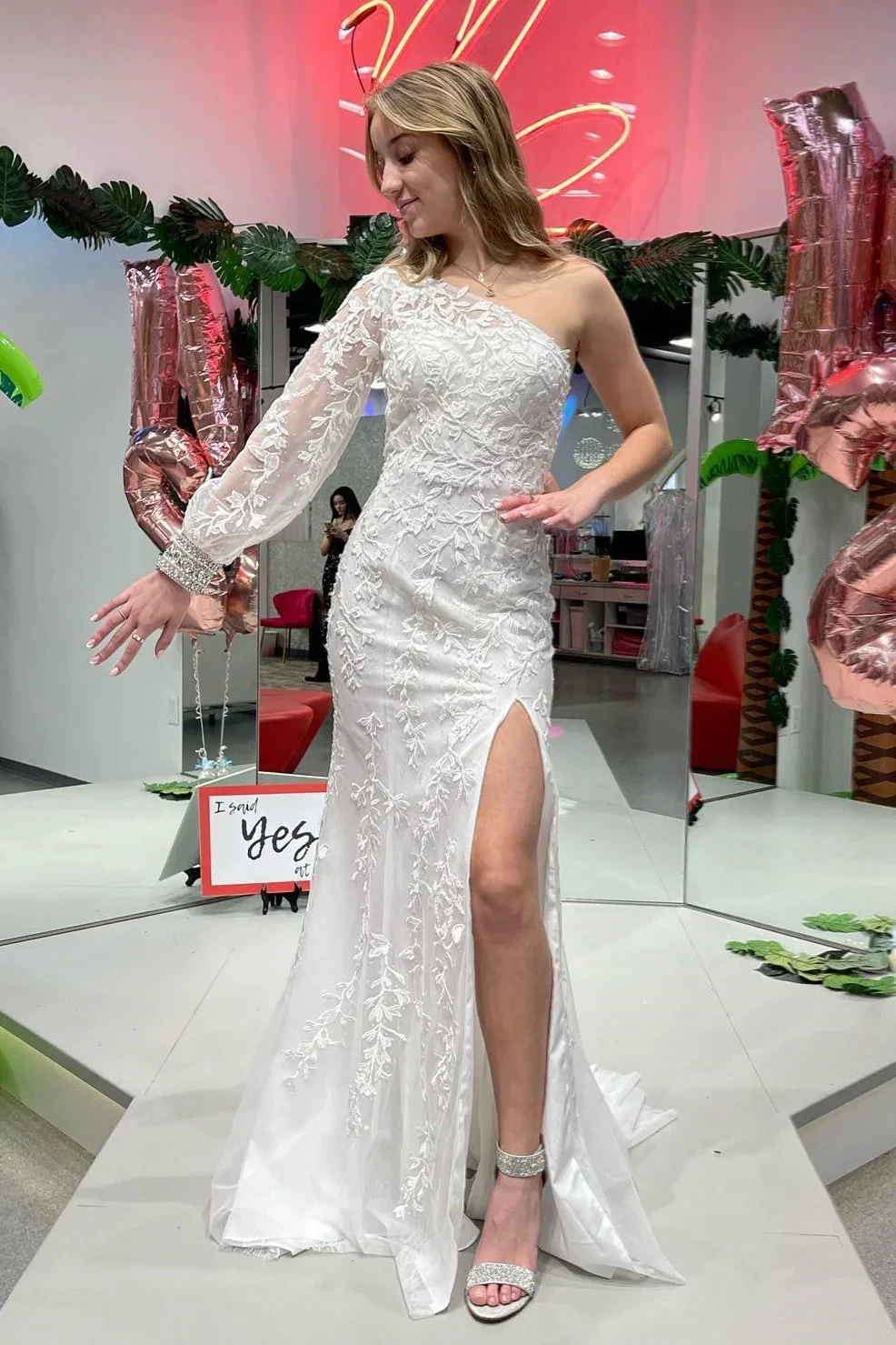 Katherine |Mermaid One Shoulder Long Sleeve Lace Prom Dress by KissProm