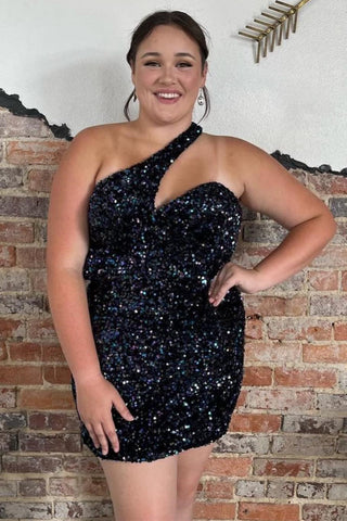 Sheath Asymmetrical One Shoulder Sequins Homecoming Dress