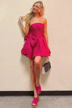A-Line Strapless Pleated Party Dress with Bow by KissProm