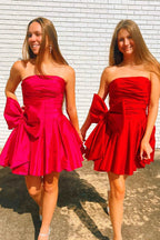 A-Line Strapless Pleated Party Dress with Bow by KissProm
