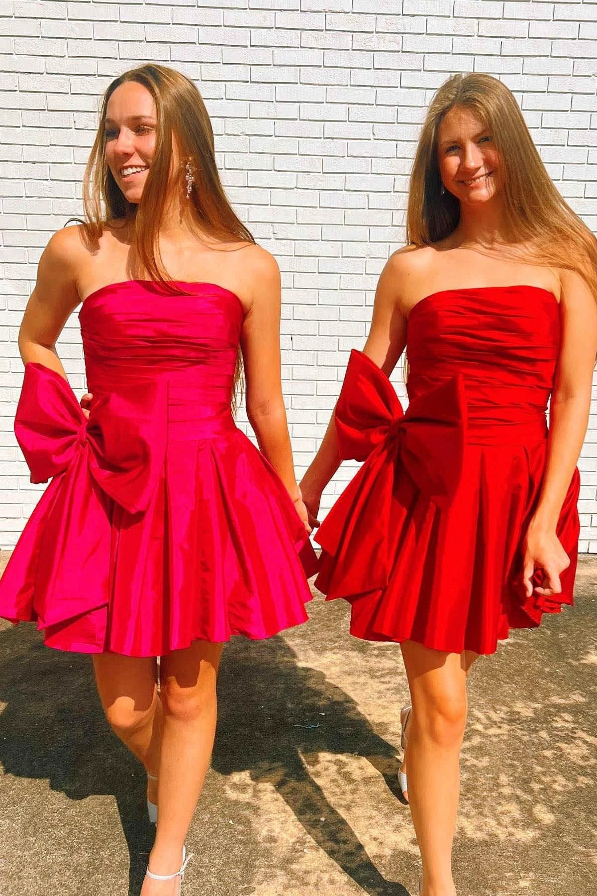 A-Line Strapless Pleated Party Dress with Bow by KissProm
