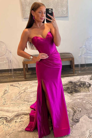 Sunnderly Abby |Vestido de fiesta de satén con escote en forma de sirena y abertura