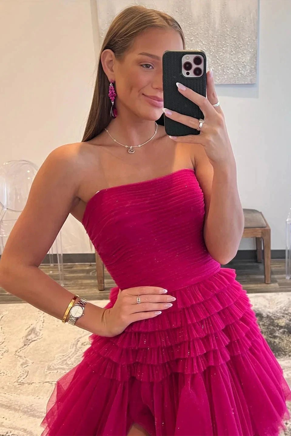 Daniela |A-Line Strapless Tulle Long Prom Dress with Tiered Ruffles by KissProm