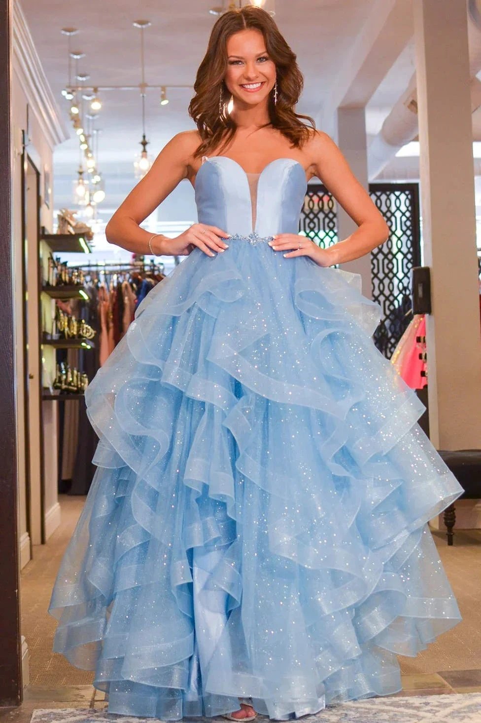 Lylah |Princess Strapless Satin Glitter Tulle Prom Dress by KissProm