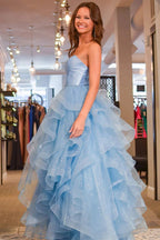 Lylah |Princess Strapless Satin Glitter Tulle Prom Dress by KissProm