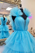 Bernice | Light Blue Ruffle Straps A-Line Tiered Prom Dress by KissProm