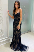 Itzayana | Sweetheart Black Lace Appliques Mermaid Prom Dress by KissProm