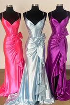 Jianna | Straps V-Neck Satin Mermaid Prom Dress with Bow by KissProm